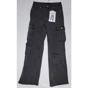 VIP Jeans Cargo Pants Mid Rise Wide Leg Black Denim Size 13/31 NWT